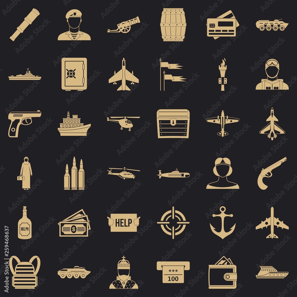 Poster combat tank icons set. simple style of 36 combat tank vector icons for web for any design
