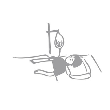 patient receiving iv drip, gray sketch clip art preview