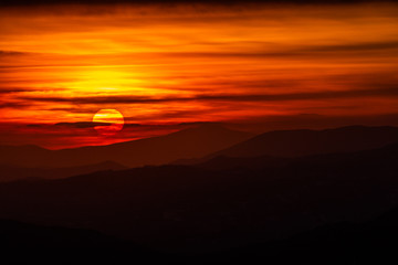 Beautiful sunset over mountains layers in Umbria (Italy)