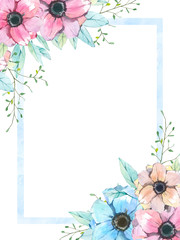 Watercolor hand painted banner with flowers. Spring or summer floral for invitation, wedding or greeting cards