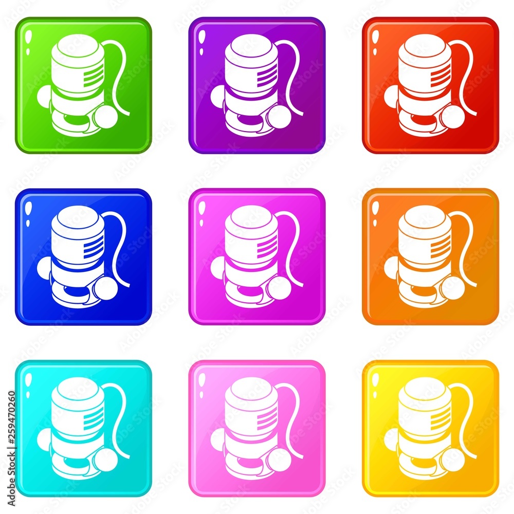 Poster circular power tool icons set 9 color collection isolated on white for any design