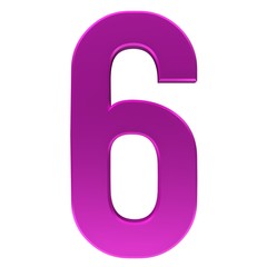 6 number six pink 3d rendering isolated white background