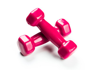 Red dumbbells isolated on white background