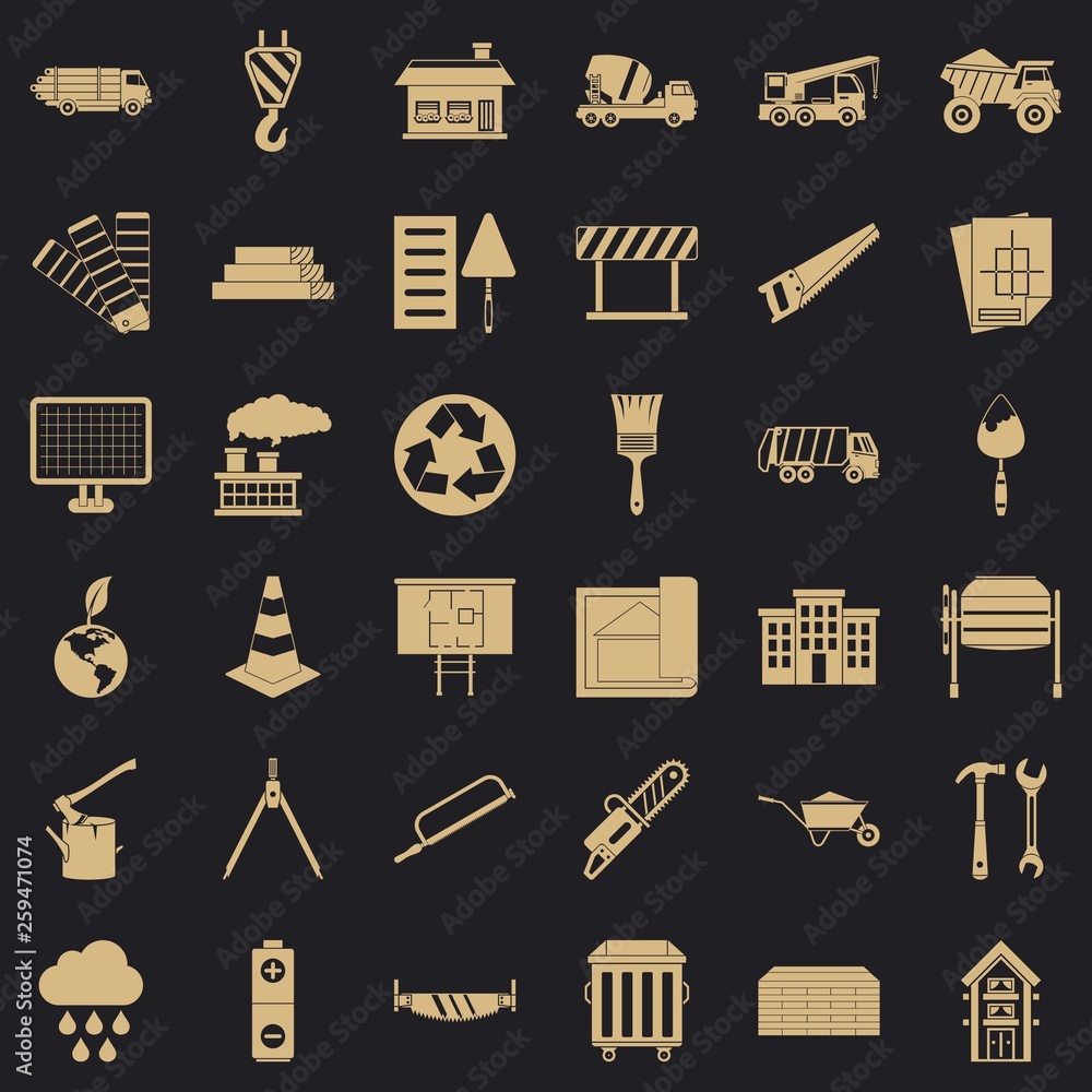 Poster construction place icons set. simple style of 36 construction place vector icons for web for any des