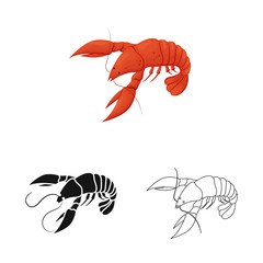 Isolated object of lobster and red logo. Set of lobster and atlantic vector icon for stock.