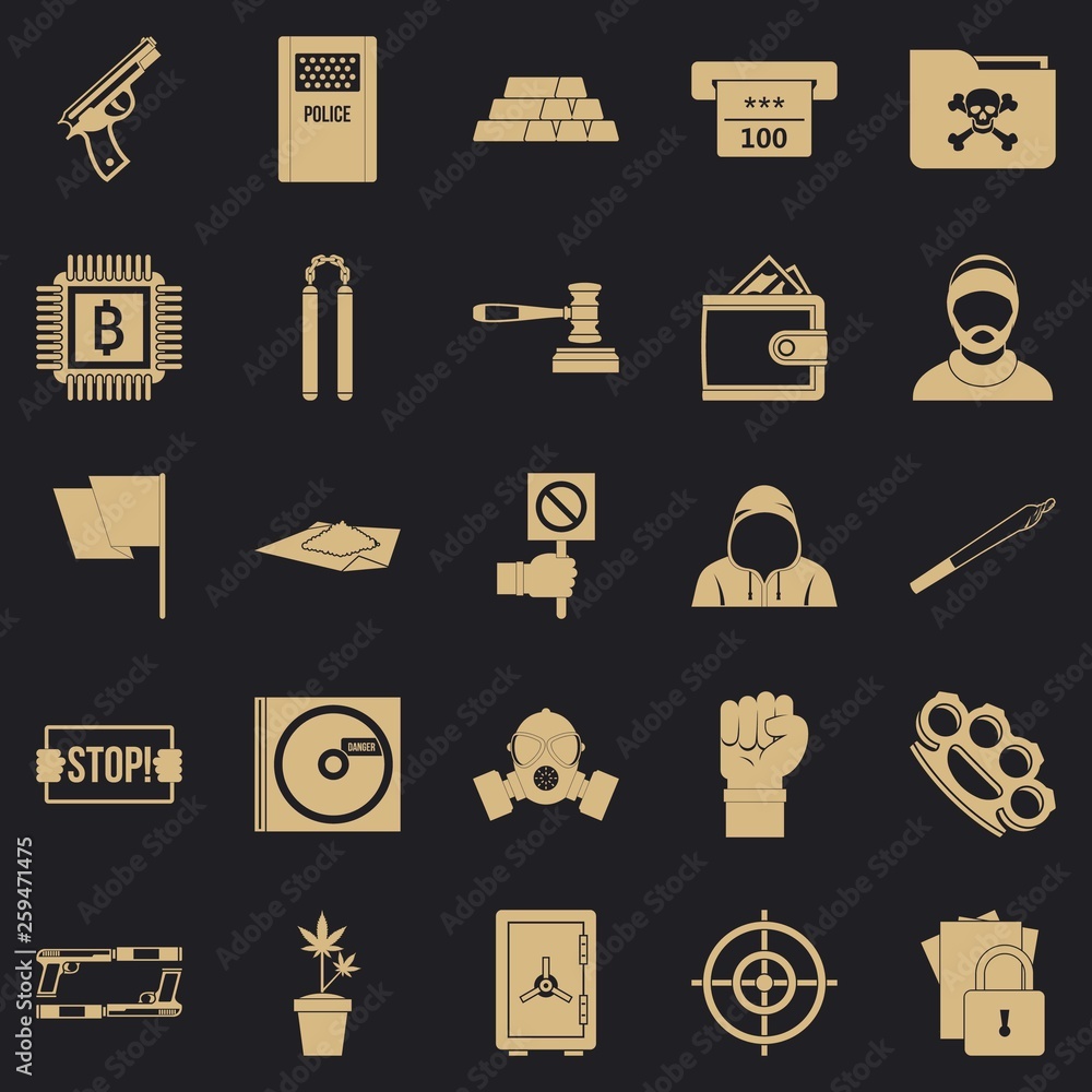 Poster misdemeanor icons set. simple set of 25 misdemeanor vector icons for web for any design