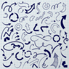 Set of Hand drawn doodle arrows. Vector illustration. Isolated on white background.