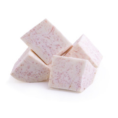 Cube of taro root isolated on a white background.