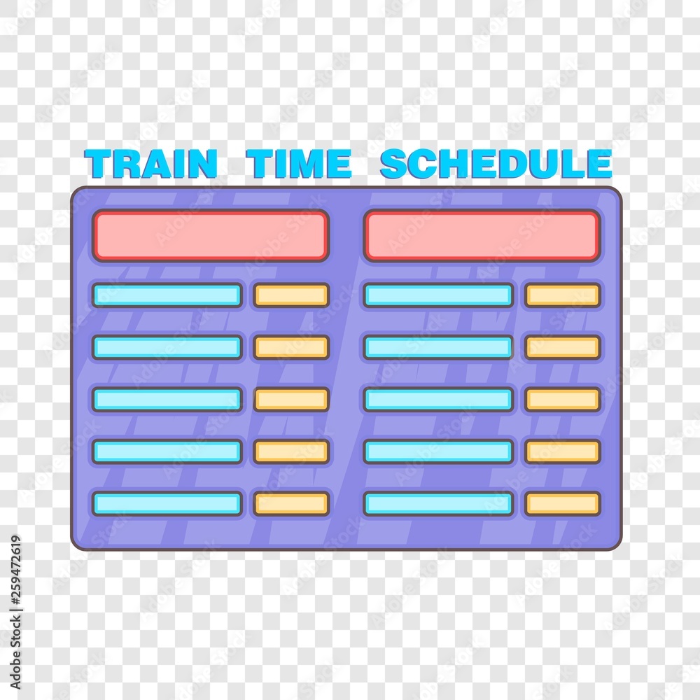 Aufkleber schedule time of trains icon in cartoon style isolated on background for any web design