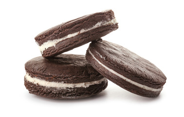 Tasty chocolate cookies on white background