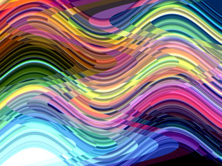 Purple violet yellow blue green fluid lines and geometries, abstract background