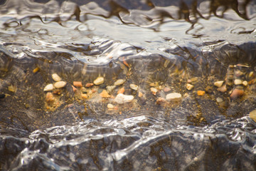 Background water. Asphalt and sand. Stream of water over the asphalt. Beautiful sea background with...