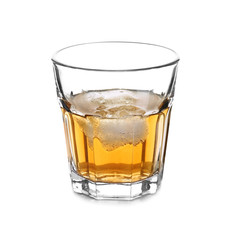 Glass of whiskey on white background