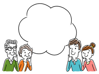 イラスト素材：考える家族