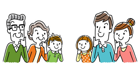 イラスト素材：考える家族
