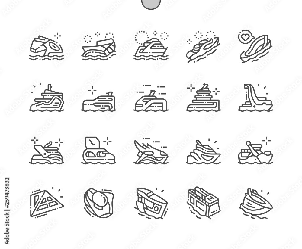 Poster future water ships well-crafted pixel perfect vector thin line icons 30 2x grid for web graphics and