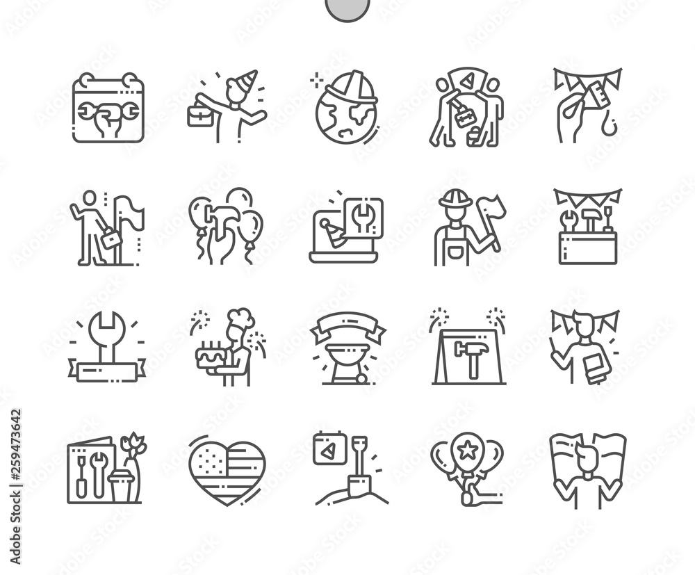 Aufkleber international labor day well-crafted pixel perfect vector thin line icons 30 2x grid for web graphic