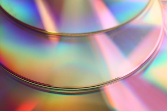Shiny compact disks, closeup