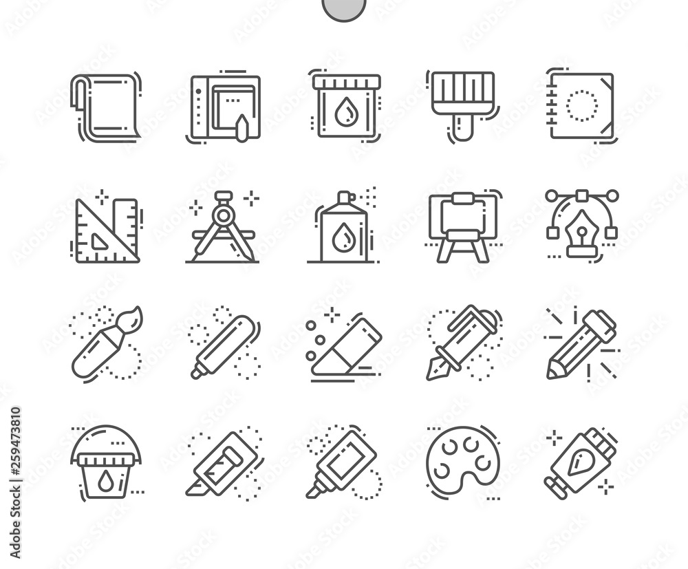 Poster paint well-crafted pixel perfect vector thin line icons 30 2x grid for web graphics and apps. simple