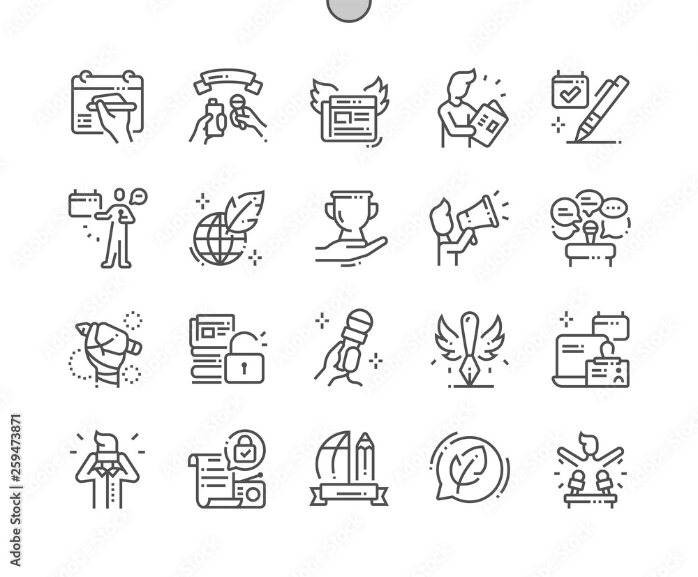 Poster world press freedom day well-crafted pixel perfect vector thin line icons 30 2x grid for web graphic