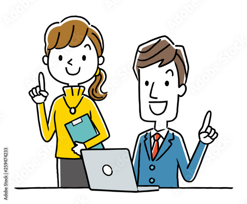 笑顔で仕事をする男性と女性 Wall Mural Wallpaper Murals ケイーゴ K