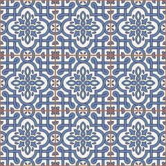 Gorgeous seamless pattern from tiles and border. Moroccan, Portuguese, Mexican, Arabic, Azulejo ornaments. Can be used for wallpaper, pattern fills, web page background,surface textures.