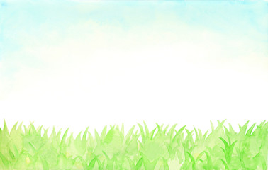 空と草原・さわやか水彩フレーム