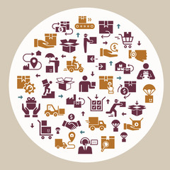 Circular template delivery logistic set in flat style. Vector icons for web, infographic or print.