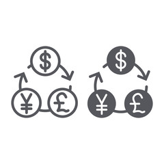 Currency exchange line and glyph icon, financial and bank, money sign, vector graphics, a linear pattern on a white background.