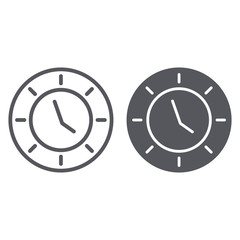 Clock line and glyph icon, watch and hour, time sign, vector graphics, a linear pattern on a white background.