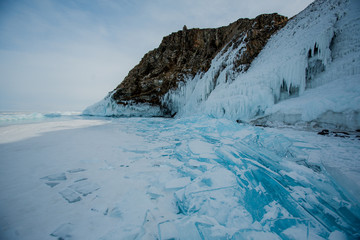 Icicles on Baikal lake