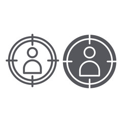 People target line and glyph icon, targeting and focus, person in aim sign, vector graphics, a linear pattern on a white background.
