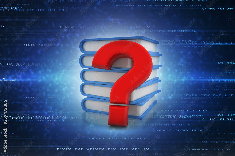 Poster 3d rendering books with question mark symbol