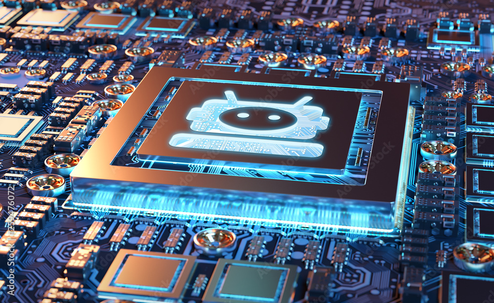 Poster chatbot in a modern gpu card 3d rendering