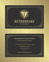 Luxury business card and golden vintage ornament logo vector template.