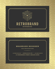 Luxury business card and golden vintage ornament logo vector template.