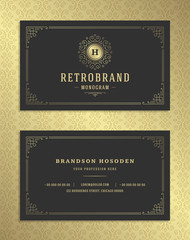 Luxury business card and golden vintage ornament logo vector template.