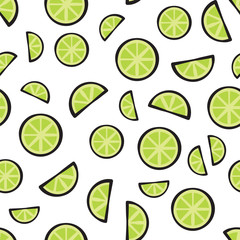 Slices fresh lime on white background pattern