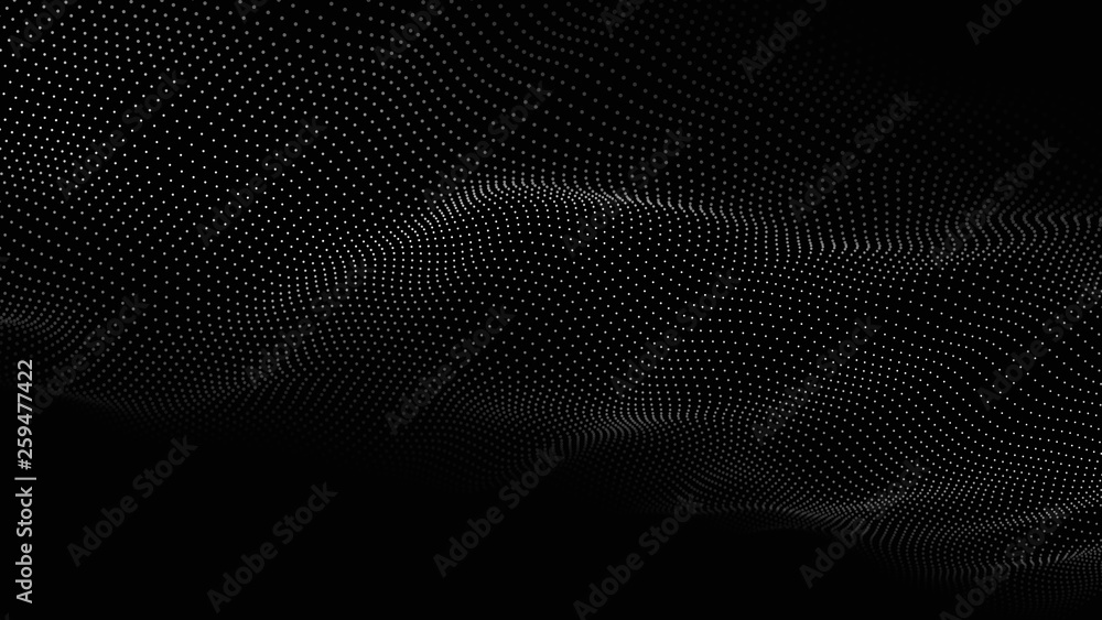 Poster Wave of particles. Futuristic point wave. Vector illustration. Abstract background with a dynamic wave. Wave 3d