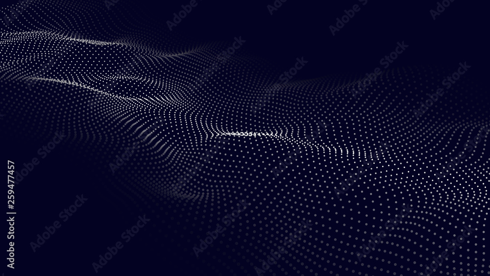 Fototapete Wave of particles. Futuristic point wave. Vector illustration. Abstract background with a dynamic wave. Wave 3d