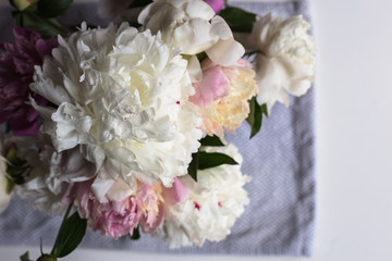 Beautiful bouquet of white and pink peonies