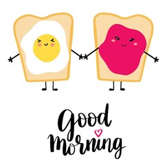 Cute bacon and fried egg illustration card design