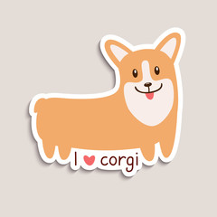 Cute sticker welsh corgi. Animal cartoon illustration. Flat cartoon design. Funny dog character, vector illustration.