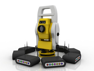 3D illustration Construction surveying instrument with WiFi modem