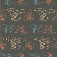Hand-drawn elements seamless pattern. Vector illustration on gray background