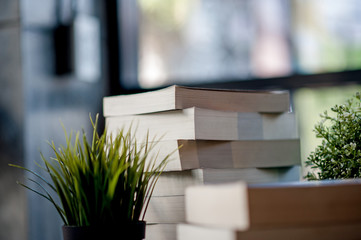 Book placed on the desk A lot of books, beautiful colors for studying, knowledge,education - images