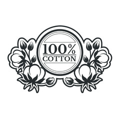 Round label with pattern from cotton plant. Logo for textile, fabric, cloth or business