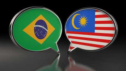 Brazil and Malaysia flags with Speech Bubbles. 3D Illustration