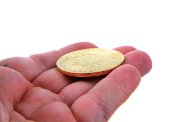 bitcoin in human hand