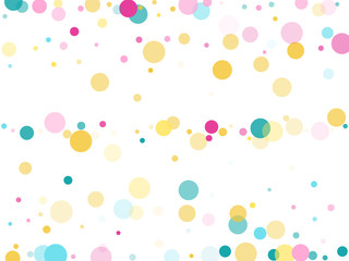 Memphis round confetti festive background in cyan blue, pink and yellow. Childish pattern vector.